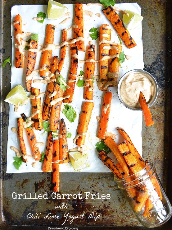 Grilled Carrot Fries with Chili Lime Yogurt Dip