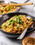 Thai Peanut Chicken and Cabbage Skillet 

This quick and easy high protein recipe is great for reaching your protein goals. It has all of the delicious flavor of Thai takeout while keeping calories in mind. Divide the recipe up in containers for easy reheating during the week. 
Recipe in the comments!